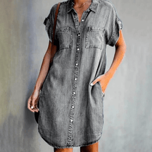 Mila - Comfortabele Denim Shirt Dress met Knoopjes