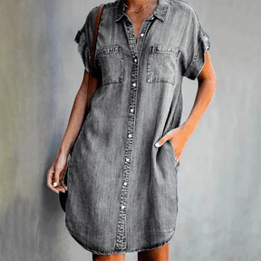 Mila - Comfortabele Denim Shirt Dress met Knoopjes