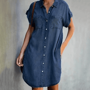 Mila - Comfortabele Denim Shirt Dress met Knoopjes