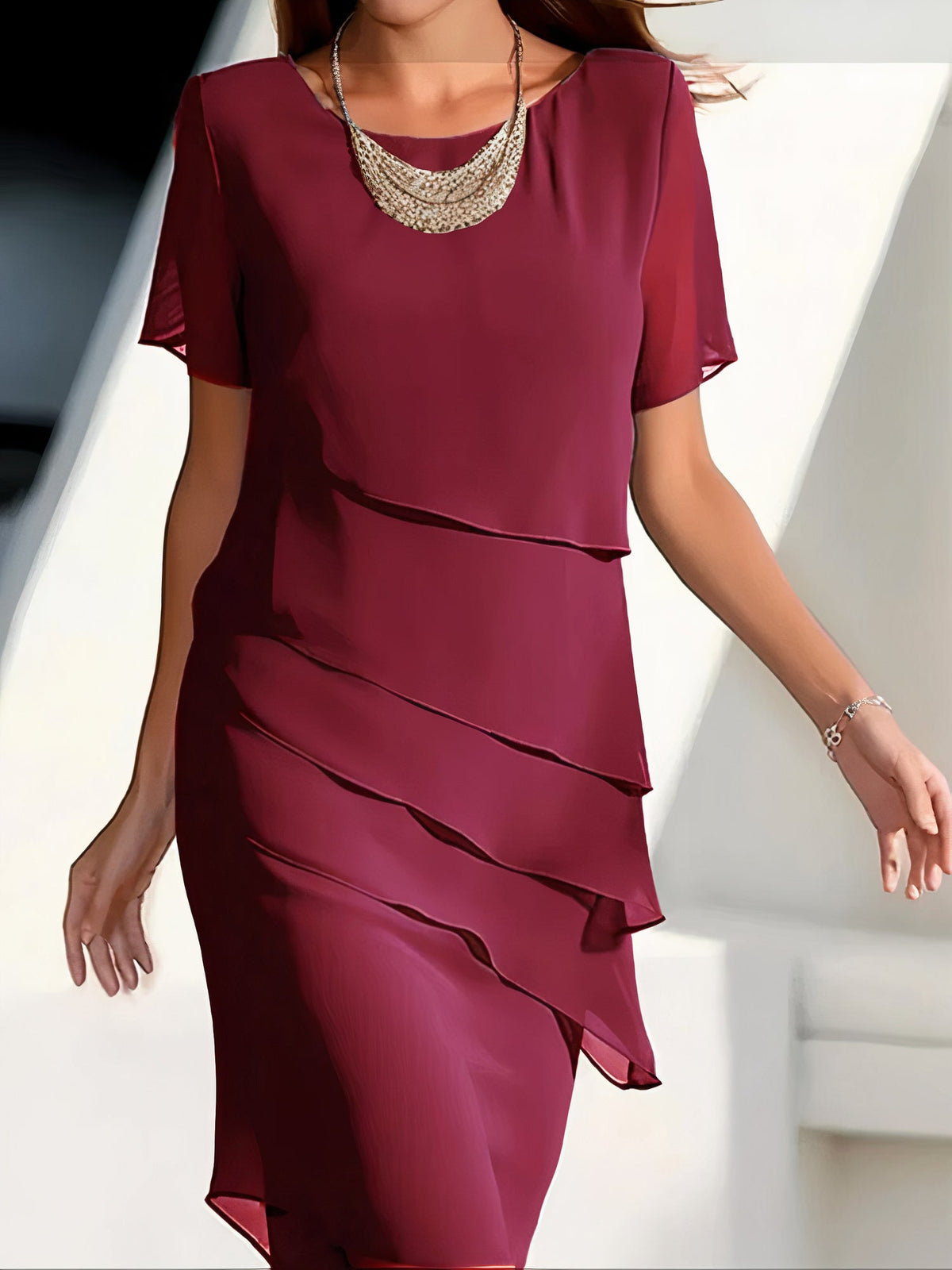 Eliana - Elegante Cocktailjurk met Gelaagde Chiffon Look