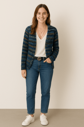 Dames Warm Gebreid Vest met Kleurrijke Strepen | Boho Multicolor Trui