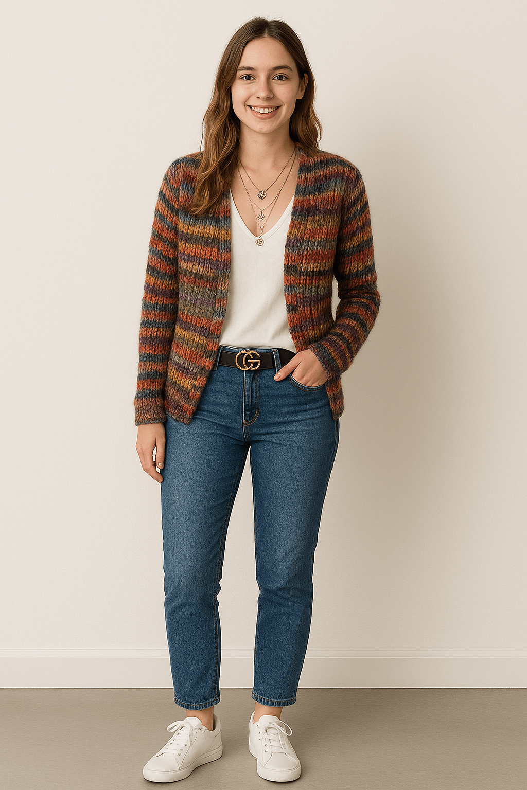 Dames Warm Gebreid Vest met Kleurrijke Strepen | Boho Multicolor Trui