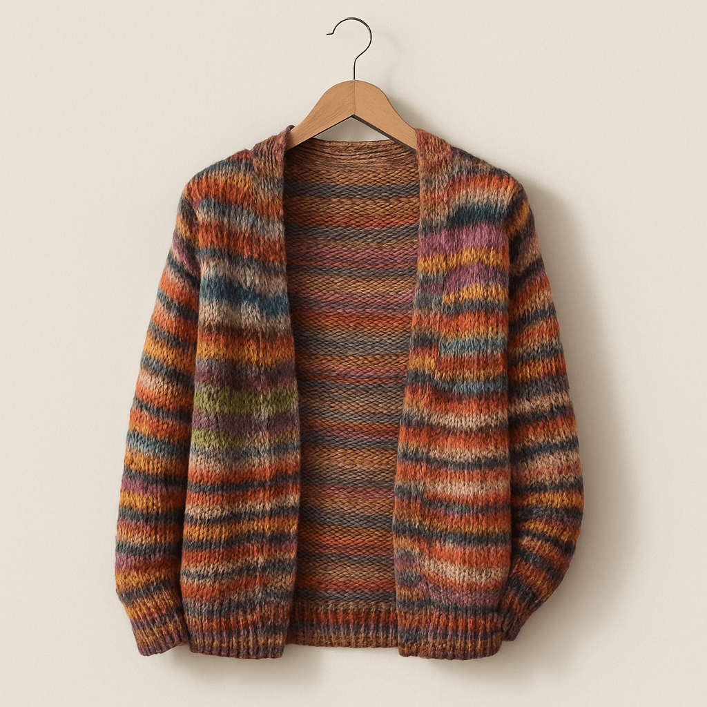 Dames Warm Gebreid Vest met Kleurrijke Strepen | Boho Multicolor Trui