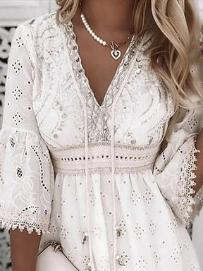 Rahel - Elegante Boho Kanten Jurk met Flare Mouwen