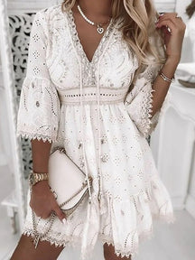 Rahel - Elegante Boho Kanten Jurk met Flare Mouwen