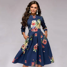 Lisa - Vintage Gecombineerde Bloemenprint Jurk