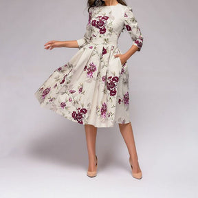 Lisa - Vintage Gecombineerde Bloemenprint Jurk
