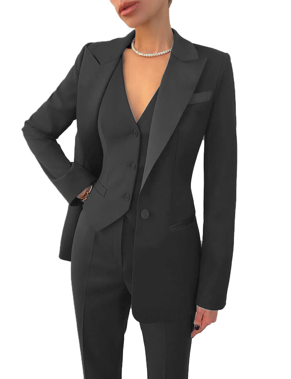 Dames Getailleerde 3-Delige Blazer, Vest & Broek Set | Elegant en Formeel