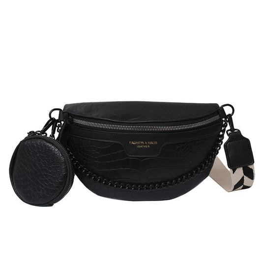 CrocStyle - Luxe Crossbody Tas met Geweven Band en Extra Pouch