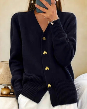 Dames Elegante Hart Knopen Cardigan | Warm en Romantisch