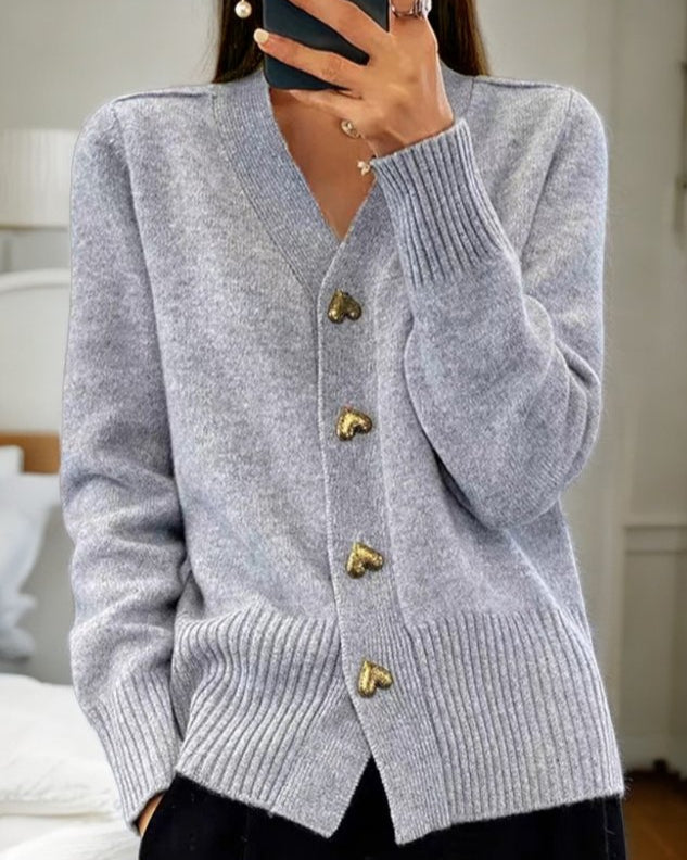 Dames Elegante Hart Knopen Cardigan | Warm en Romantisch