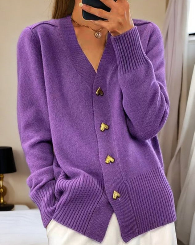 Dames Elegante Hart Knopen Cardigan | Warm en Romantisch