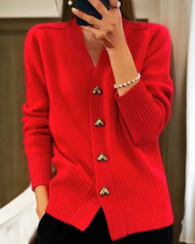 Dames Elegante Hart Knopen Cardigan | Warm en Romantisch