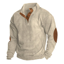 Heren Klassieke Gebreide Trui met Knopen en Elleboogstukken | Lange Mouwen Pullover