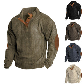 Heren Klassieke Gebreide Trui met Knopen en Elleboogstukken | Lange Mouwen Pullover