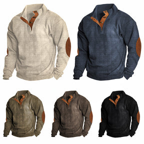 Heren Klassieke Gebreide Trui met Knopen en Elleboogstukken | Lange Mouwen Pullover