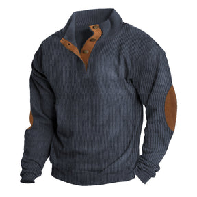 Heren Klassieke Gebreide Trui met Knopen en Elleboogstukken | Lange Mouwen Pullover