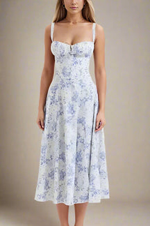 Amélie - Romantische Midi Jurk met Bloemenprint en Korset Top
