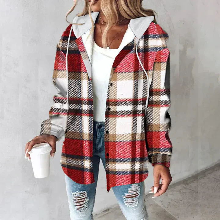 Dames Gezellige Geruite Hoodie Jas | Stijlvolle Warmte