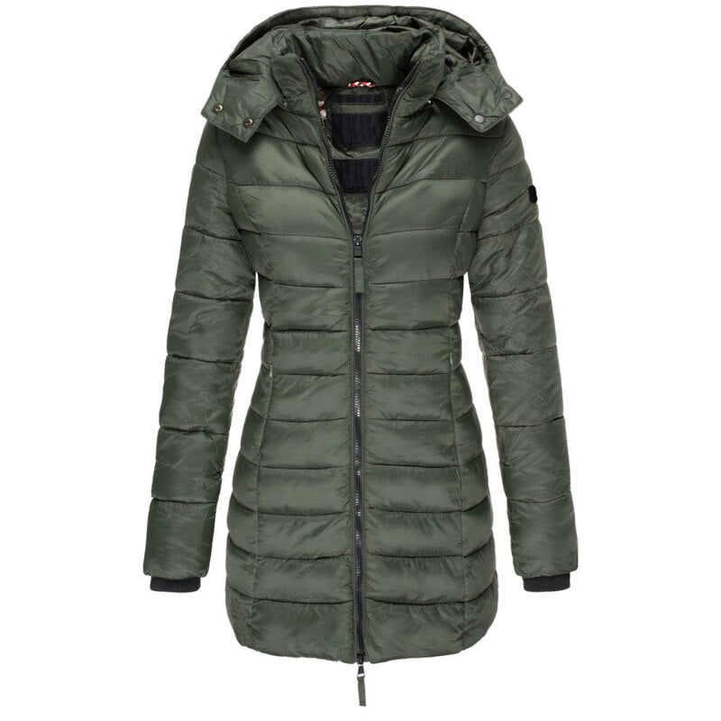 Dames Warme Lichte Lange Gewatteerde Puffer Winterjas | met Capuchon