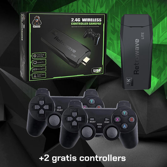 RetroStick™ (4K + 64 GB) - 15.000 Retro Spellen + 2 Draadloze Controllers