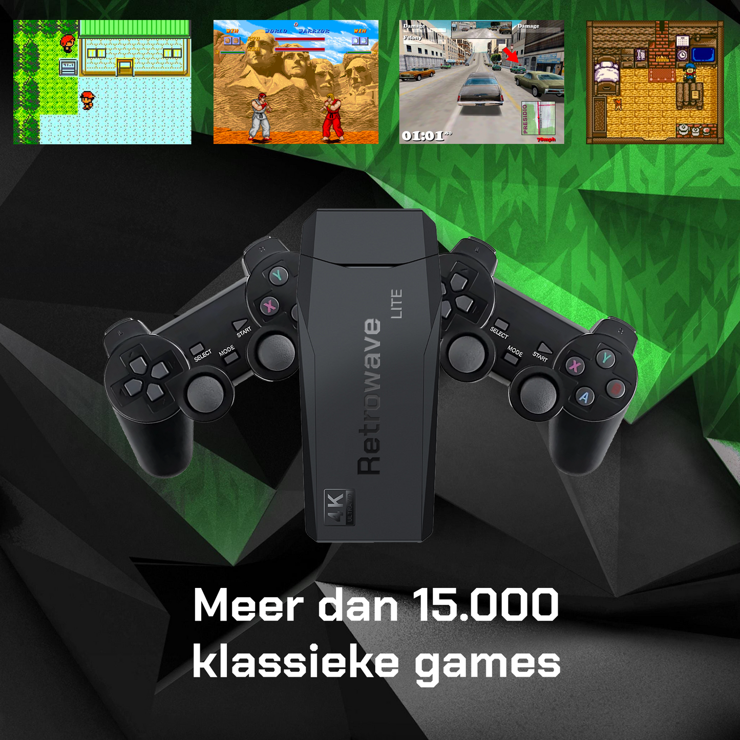 RetroStick™ (4K + 64 GB) - 15.000 Retro Spellen + 2 Draadloze Controllers